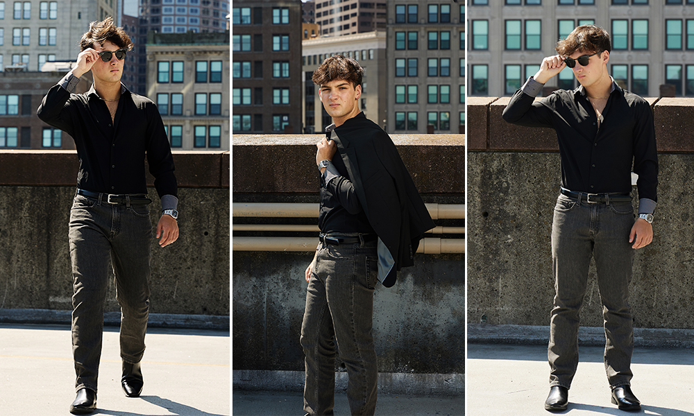 Senior guy rooftop downtown