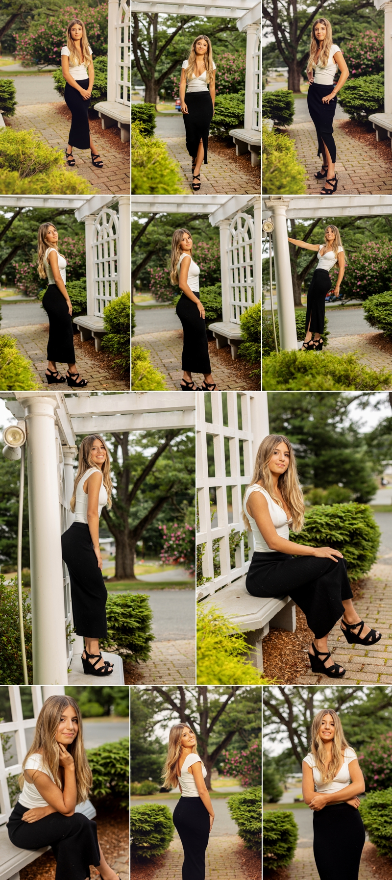 senior girl in black and white dress