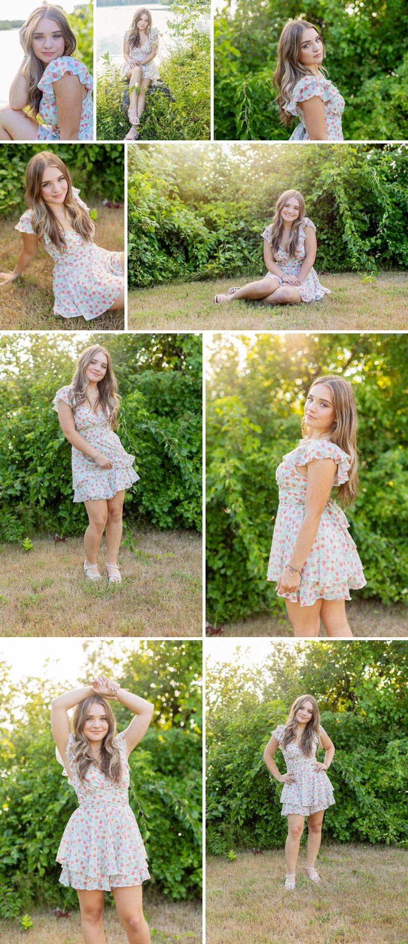 senior girl in sundress on a field