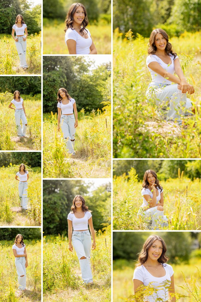 Senior girl in a field with sun
