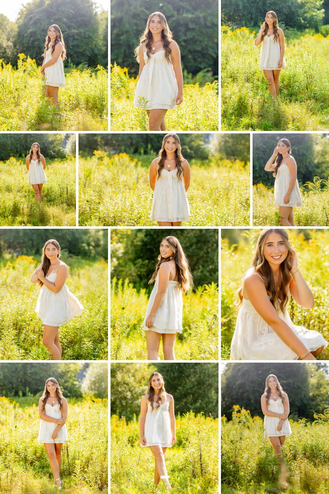 Senior girl in a warm sunny field in sundress